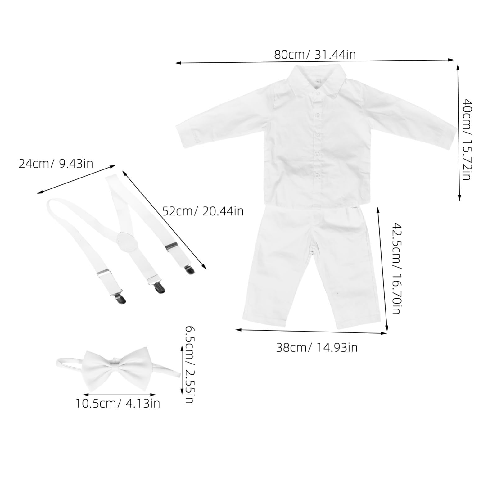 Traje de Niño Recién Nacido 80cm Algodón Conjunto Formal Blanco | Camisa, Pantalón y Accesorios Incluidos, para Ceremonia y Ocasiones Elegantes, Tallas con Contorno 57/64/46cm