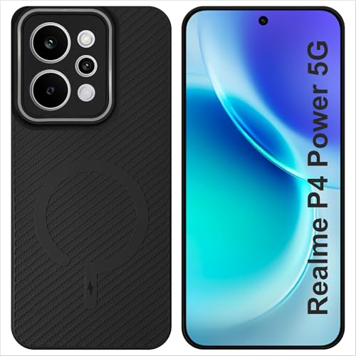 SBMS Back Cover for Realme P4 Power 5G Soft Matte Silicone Cover with Slim Fit | Mag-Safe Logo (Not Mag-Safe Compatible) | Shockproof | Camera Protection Bumper Case for Realme P4 Power 5G (Black)