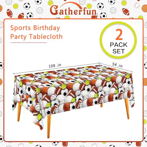 Image of Gatherfun Sports-Themed Party Pack: 2-Pack Boys Birthday Decorations, Disposable Plastic Tablecloth for Sports Birthday Party Decorations,54 x 108 Inches