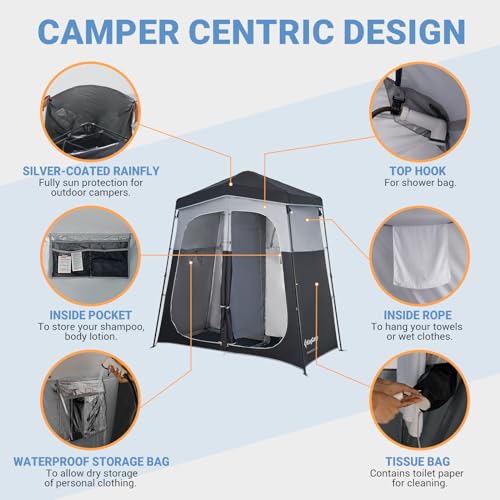 KingCamp Outdoor Shower Tents for Camping, Portable Instant Pop Up Privacy Tent, 1Room/2 Room Bathroom Tent, Water Resistant, Windproof Changing Tent, Outdoor Shower Enclosure, Beach, Camping, Hiking