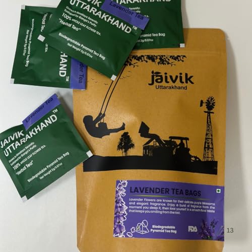 Image of Jaivik Uttarakhand - Lavender Flowers Buds Tea Bags (30), Sun Dried Flowers, Lavandula angustifolia, Hair growth, Blood pressure, Pack of 1