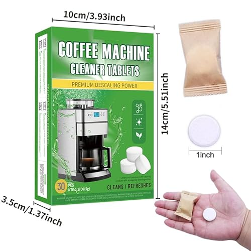 HI FINE CARE Coffee Machine Cleaner Tablets, Descaling & Deodorizing for All Coffee Makers, Espresso Machines, Odor Eliminator Tablets Individual Packaging, 30 Count, 0.17oz Each