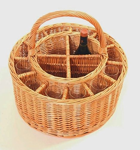 Red Hamper WH016 Getränkekorb Aus Weide - Braun 44x44x21cm - Mit 4 Flaschenfächern & Platz Für 12 Gläser - Perfect Für Feiern