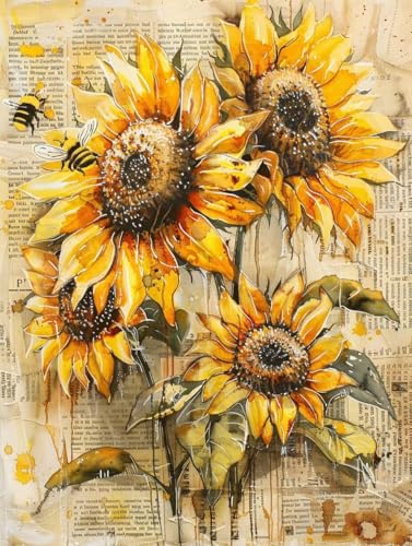 Diamant painting 50x65 cm kit point de croix set cristal tournesol vintage 5D