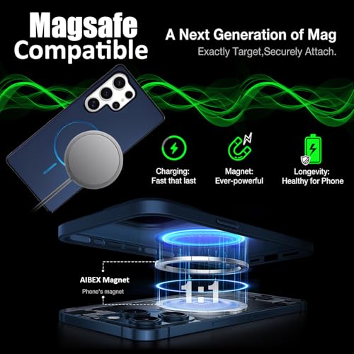 Image of AIBEX Ultra-Thin MagSafe Back Cover Case Compatible with Samsung S25 Ultra|Slim Fit Scratch-Resistant Matte |Magnetic Wireless Charging |Microfibre Lining |Camera Protection (PC Material) - Dark Blue