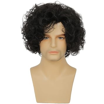 Swiking Curly Short Black Men Wigs Layered Wig Fluffy with Bang Halloween Party Cosplay Costume Hair Synthetic Wigs for Male(Black)