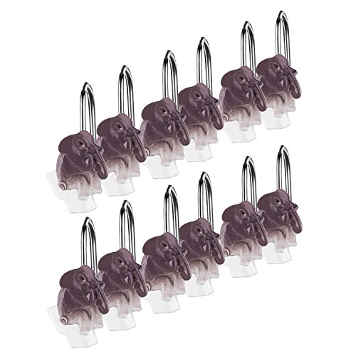Shower Curtain Hooks,OUTOS 12PCS Elephant Thinker Art Hooks Decorative Shower Curtain Resin Hooks Hangers for Bathroom, Baby Room, Bedroom, Living Room Decor