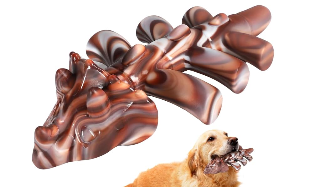 Giocattoli da Masticare per Cani (Triceratopo) - Gioco Indistruttibile in Nylon Alimentare e Gomma Naturale, con Sapore di Manzo, per Cani di Taglia Media e Grande, Pulizia Dentale e Gioco Interattivo