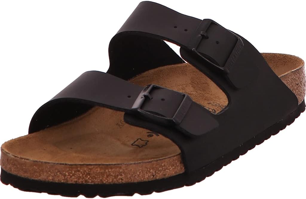Arizona Unisex Leather Sandal, Black Oiled Leather, 6-6.5