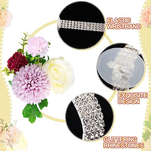 Bonuci 4 Pieces Corsage Wristlet Bands Rhinestone Bracelet Wristlets Stretch DIY Wedding Wristband Corsage Accessories Bracelets for Wedding Party Prom Bride Shower Party Anniversary3