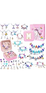SUREHOME Charm Bracelet Making Kit for Girls 8-12, Kids Jewelry Making Kit with Initial Jewelry B...