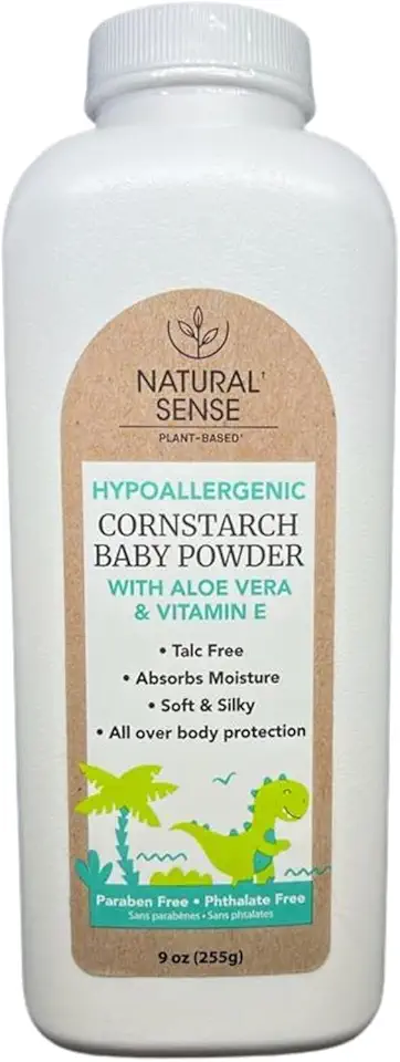 Natural Sense Plant-Based Hypoallergenic Cornstarch Baby Powder with Aloe Vera &amp; Vitamin E, 9oz