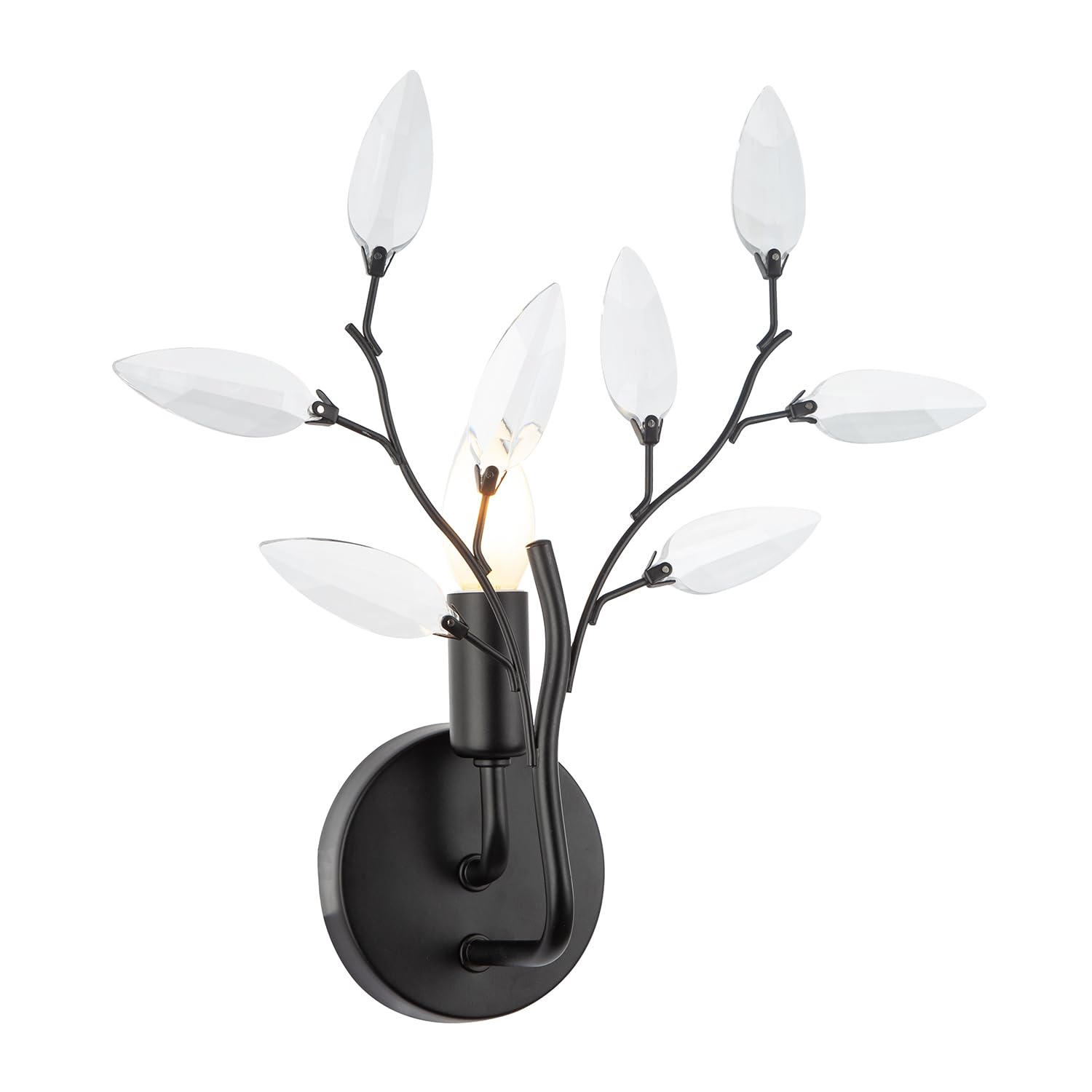 Happy Homewares Black Modern Designer Tree Birch Matte Wall Lighting Fixture With Transparent Acrylic Leaves | 1 X 7W E14 | 30Cm X 36Cm X 15Cm