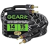 GearIT 14AWG Premium Heavy Duty Braided Speaker Wire (15 Feet) with Dual Gold Plated Banana Plug Tips - Oxygen-Free Copper (OFC) Construction, Black