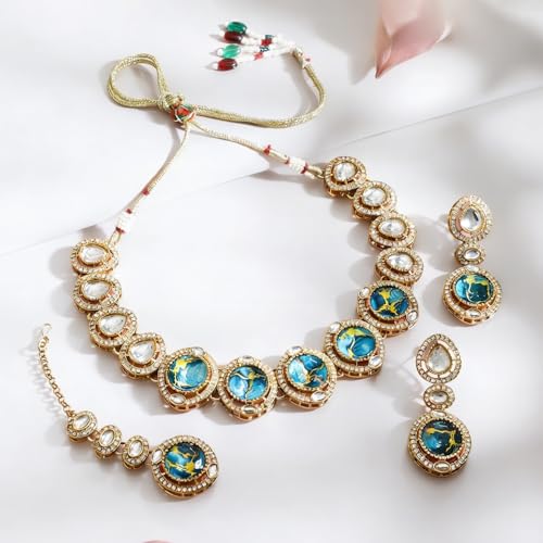 Image of Rubans Gold Plated Kundan Traditional Statement Necklace Set for Women