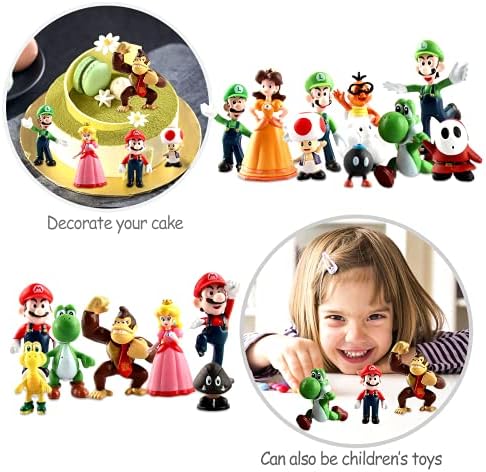 Super Mario Brothers Cake Toppers, Mario Figures Toys, Mario Birthday Cake Topper Cupcake Topper, Mario Cake Decorations for Kids Birthday Baby Shower Mario Theme Party Supplies (18pcs)