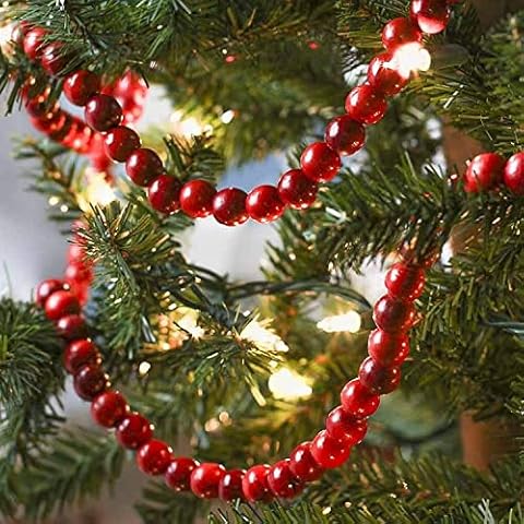 Christmas Wooden Bead Garland Bright Red Wood Bead Garland Christmas Tree Holiday Decoration (Dark Red) Cover