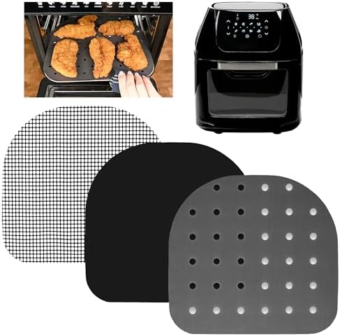 Air Fryer Reusable Liners for Dehydrator Racks Compatible with Chefman 6.3 QT, Power XL 6 QT and Vortex 10 QT, Caynel and more – Replacement for Parchment Paper for Airfryer Racks and Trays