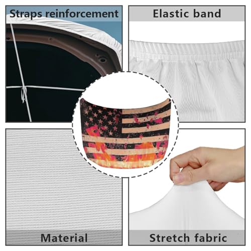 Image of Flame Design American Flag Car Hood Cover Protector Waterproof Sunproof Car Hood Wrap Blankets Patriotic Decorations Automotive Exterior Accessories for Sedans SUV Pickup Trucks