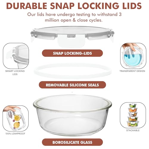 Image of Razab 30 PC Glass Food Storage Containers with Lids - Reusable Glass Meal Prep Containers for Lunch and Leftovers - Airtight & Leakproof Snap Locking Lids - Oven, Freezer, Microwave, Dishwasher Safe