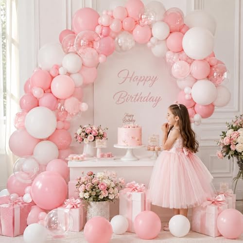 Image of HILAVO Dusty Pink Balloons 12 Inch Blush Pastel Light Baby Pink and White Latex Party Balloon with Clear Balloons for Women Girls Boho Birthday Wedding Baby Bridal Shower Anniversary Party Decoration