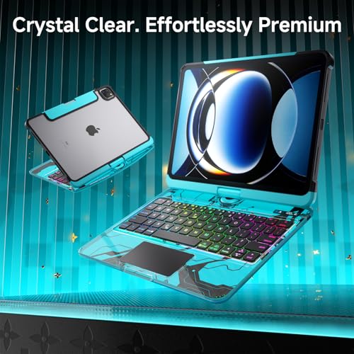 Image of Clear Keyboard Case for iPad Air 11 Inch (M4 /M3 /M2, 2026 /2025 /2024) / iPad Air 5th /4th Generation 10.9 inch / iPad Pro 11 inch 1st /2nd /3rd /4th, Trackpad, Pencil Holder, 7-Color Backlit, Rotatable,Blue