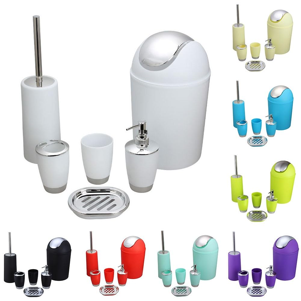 ReachMall Juego de 6 accesorios de baño de plástico moderno y limpio para cepillo de dientes, dispensador de jabón, vaso, plato, cepillo para el hogar, hotel