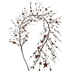 N107mustardburgundyandgreenprimitiveberrieswithrustystarsseasonaldecor455length Urban Country Home Decor N107 mustard burgundy and green primitive berries with rusty stars seasonal decor 45 5 length urban country home decor