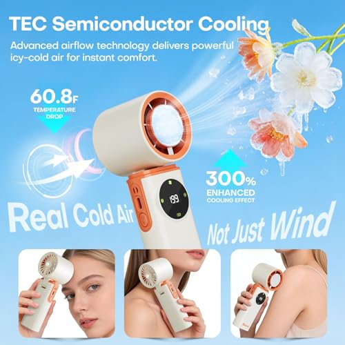 Image of 6000mAh Portable Handheld Fan with Ice Cooling, 199 Levels Stepless Speed, 20H Long Battery Life, 20000RPM Turbo Fan Rechargeable Personal Mini Fan for Travel, Outdoor, Makeup (White)