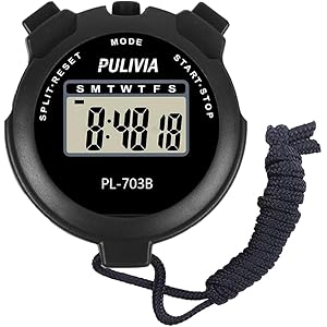 PULIVIA Sports Stopwatch Timer Lap Split Digital Stopwatch with Clock Calendar Alarm, Large Display Shockproof Stop watch for Sports Coaches Swimming Running, Black