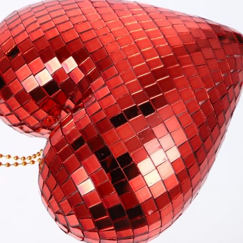 Colgante de bola espejada en forma de corazón roja, decoración para fiestas y discotecas, estilo retro, MERRYHAPY miniatura 3