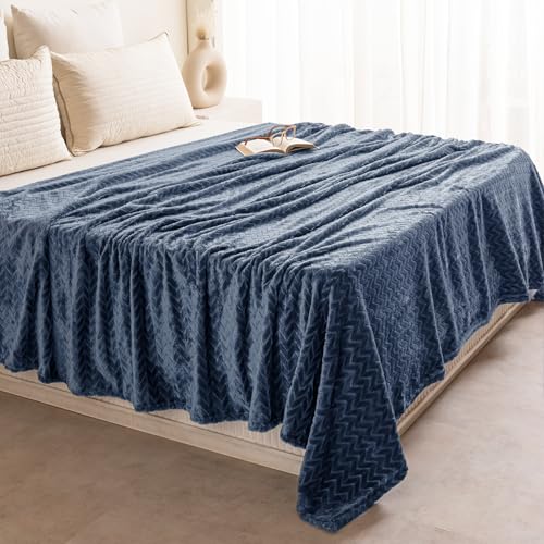 Image of HOMEMONDE Chevron Pattern Single Blanket - Throw Fozzy Blankets 140 x 228 CM, Warm Flannel All Season Blanket for Sofa, Couch - (55 x 90 Inch, Frost Blue)-200 TC