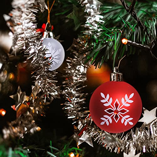 12Pcs Christmas Decoration, Colorful Glass Balls Ornaments Set, Festival Home Party Decors, Xmas Tree Hanging Pendant,Christmas Elements Matte Printing,Red&Silver(6Pcs-2.75In And 6Pcs-2.36In) #TOP4