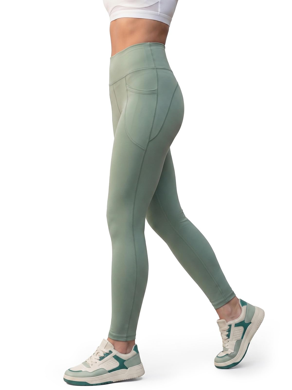 JUNEBERRY® Leggings sportivi da donna in spandex tinta unita | elasticizzati, leggeri e comodi per la palestra Colori: nero, blu navy, grigio chiaro, salvia, cacao, vino, malva.