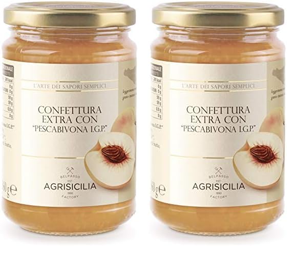 Agrisicilia Confettura extra con 'Pescabivona I.G.P.', frutta di alta qualità Siciliana, lavorazione artigianale, 360 grammi (Confezione da 2)