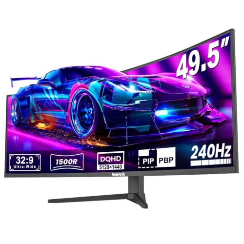 Image of Gawfolk 49 Inch Ultrawide Curved Gaming Monitor, 1500R DQHD 5120x1440 PC Screen, 240Hz Computer Dispaly with Freesync, Wall Mountable