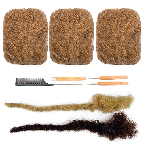 3 Bundles Afro Kinkys Bulk Human Hair for Dreadlocks and Twist Braiding Full Head 100% Human Hair Soft Afro Kinky Curly Hair Bulk for Dreads DIY (27#, 6 INCH)