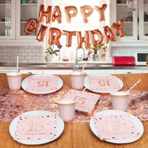 Servietten 15. geburtstag, 30 Stück Rosa Geburtstags Servietten, Happy Birthday 15 Servietten, 3-Lagig Milestone 15 Tischdekoration Papierservietten für mädchen Geburtstag Feiern Party Jubiläum