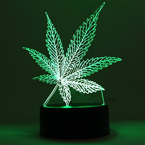 Marijuana Leaf 3D LED Table Lamp Cannabis Weed Night Light Optical Visual Illusion
