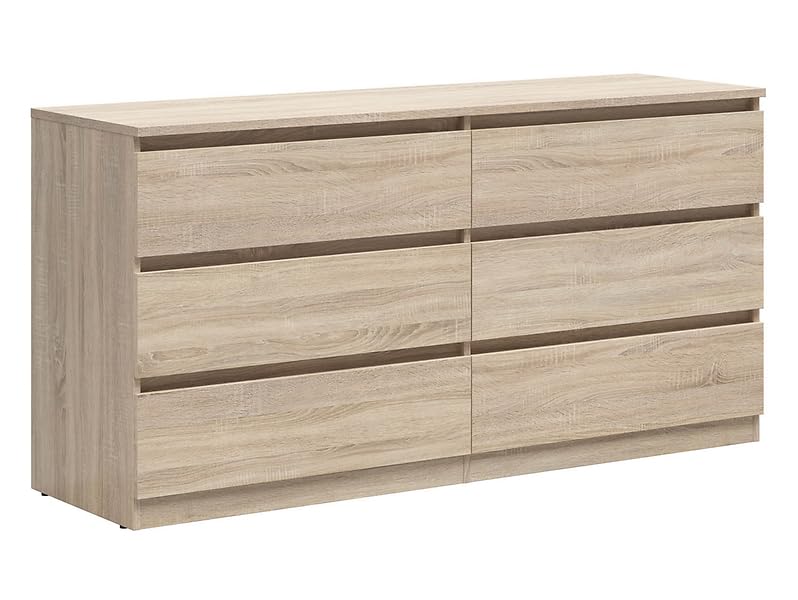 PEGANE Commode Buffet à 6 tiroirs Meuble de Rangement, Coloris chêne Sonoma - Longueur 150 x Profondeur 45 x Hauteur 75,5 cm