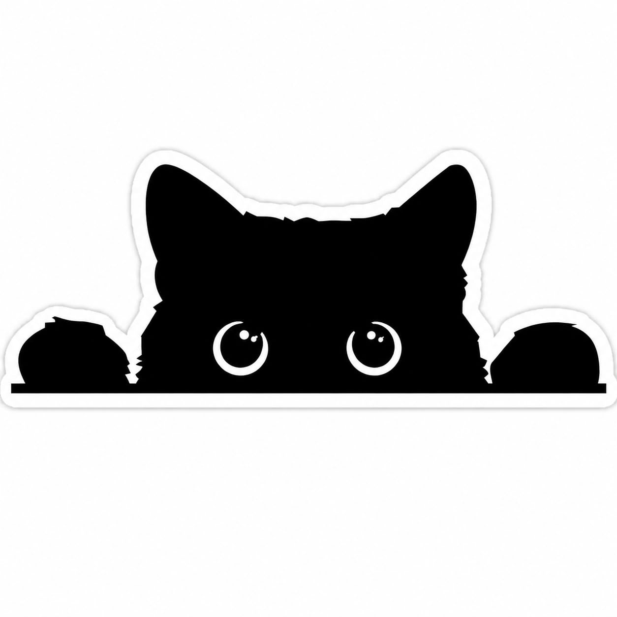 Sticky Dude Peeking Sneaky Cat Sticker Funny Vinyl Waterproof, 5in - Black Cat Yeti Cup Cooler Box Decal for Car Laptop Wall (White-Border)