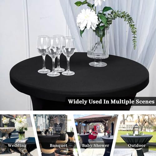 Image of Fixwal Cocktail Tablecloth, Bar Top Table Covers 2 Pack 32x43 Black High Table Cloths Round Table Cover, Spandex Stretch Table Cloth for Pub, Party, Wedding