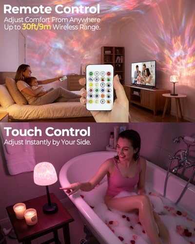 Image of Spa-Like Shower Lamp Waterproof, 16 Colors Bathroom Mood Lighting Cordless | Rechargeable, Remote & Touch Control, LED Ocean Wave Projector Light for Inside Shower, Bath, Bedroom, Outdoor, Patio (Black)