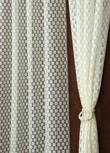 Fabrilia Cream Sheer Curtains for Living Room & Bedroom | Net Curtain Set of 2 Panels | 9 ft Long | Elegant Design | Lightweight & Easy Care