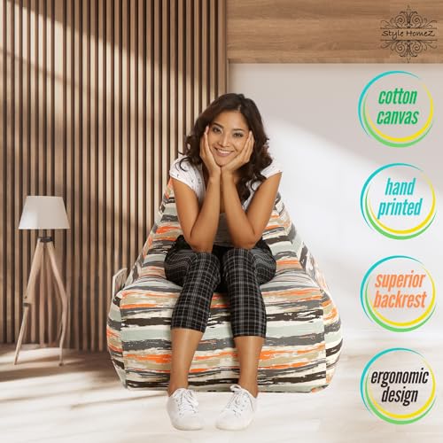 Image of Style Homez Hackey Cotton Canvas Stripes Printed Bean Bag XXL Size Filled with Beans Fillers