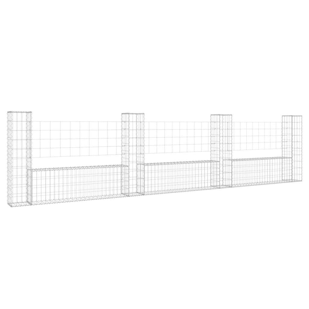 vidaXL U-Shape Gabion Basket with 4 Posts Iron 380x20x100 cm