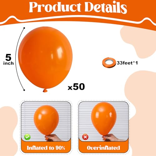 Image of Togvu Orange Balloons, 50Pack 5 Inch Small Mini Matte Orange Latex Party Balloons for Birthday Halloween Graduation Thanksgiving Baby Shower Wedding Party Decorations Supplies