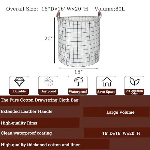 Image of Waterproof Laundry Hamper Collapsible Laundry Basket Leather Handle Laundry Bag Large Clothes Storage Toy Organization for Bathroom Bedroom Laundryroom College Dorms (Laundry Basket-003)