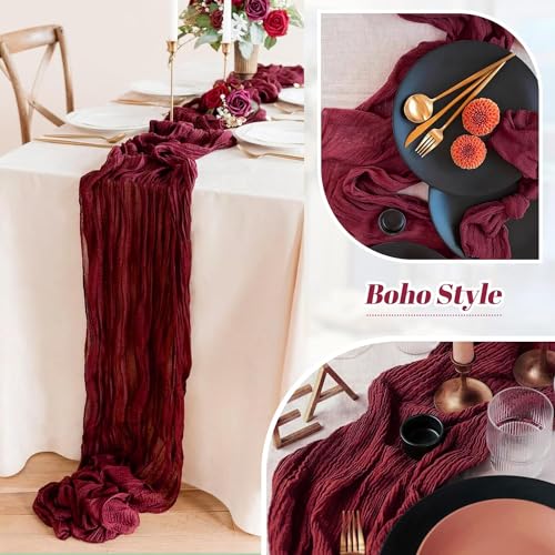 Pesonlook 2 Pack Burgundy Cheesecloth Table Runner 10FT, 35x120 Inch Rustic Gauze Fabric Boho Table Runner for Wedding Baby Shower Birthday Bridal Party Decorations Table Decorations(Burgundy) - Cosy Home Interiors Pesonlook 2 Pack Burgundy Cheesecloth Table Runner 10FT, 35x120 Inch Rustic Gauze Fabric Boho Table Runner for Wedding Baby Shower Birthday Bridal Party Decorations Table Decorations(Burgundy) - Image 4