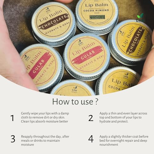 Image of Cocoa Almond Lip Balm for Dry & Chapped Lips | With Jojoba and Almond Oil | Deeply Moisturizing Lip Care, Repairs Cracked & Flaky Lips | All Natural, Handmade, Plant Based, Vegan and Chemical Free | 10 g | Pack of 1